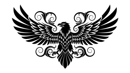 Obraz premium Black eagle with spread wings ornament isolated on white background