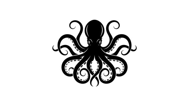 Black octopus silhouette on white background vector illustration