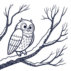 Detailed Owl Perched on Snowy Branch Coloring Page.