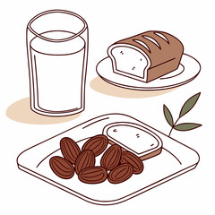 Illustration of Dates Bread and Milk for a Nutritious Meal.