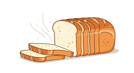 Cartoon illustration of a fresh loaf of sliced white bread with steam rising from it on a clean white background.