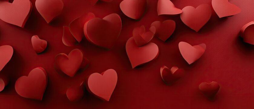 Valentines day background with red paper-cut love hearts for your greeting cards and festive decorations