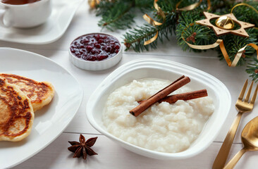 Klatkager. Scandinavian Rice Porridge Pancakes make from traditional Christmas rice porridge Risengrod.
