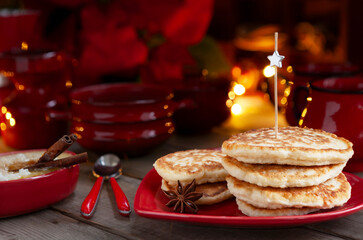 Klatkager. Scandinavian Rice Porridge Pancakes make from traditional Christmas rice porridge Risengrod.