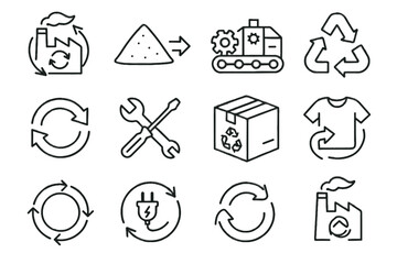 Fototapeta premium Vector circular item product arrows loop reuse factory input icon closed flowchart