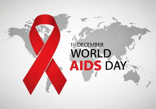 World aids day awareness poster with red ribbon and world map on white background for raising awareness about the aids pandemic