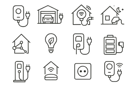 Home plug charger garage indoor vector symbol charging level ev icon icons