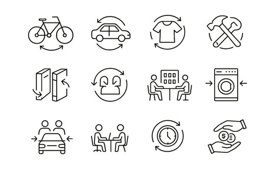 Clothing lending shared icons economy ride vector exchange sharing appliance icon space