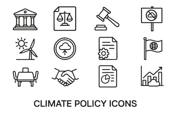 Fototapeta premium Emission policy international vector building flag document icon icons government climate gavel