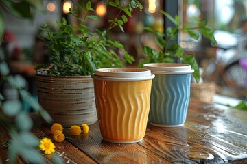 Vibrant Coffee Mugs With Plants