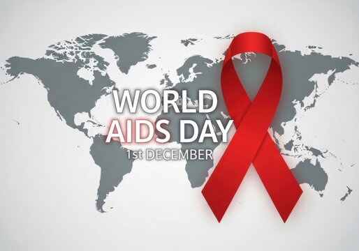 World aids day with red ribbon and world map isolated on white background to raise awareness and support for people living with hiv