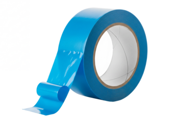Bright blue painter s tape roll with a starting tab pulled out and ready for use isolated on transparent background