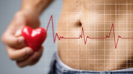 Close-up of Belly With Cholesterol Chart Graphic Overlay for Health Education Purposes