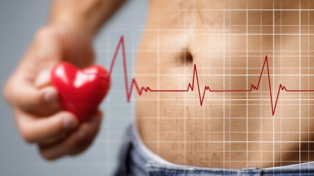 Close-up of Belly With Cholesterol Chart Graphic Overlay for Health Education Purposes - Powered by Adobe