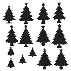 Minimalist christmas tree silhouettes showing diverse shapes, bases, and star designs for festive use