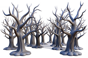Eerie bare trees in a dark mysterious forest