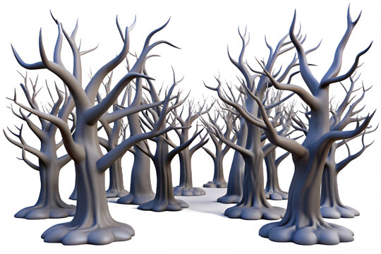 Eerie bare trees in a dark mysterious forest
