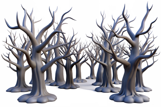 Eerie bare trees in a dark mysterious forest