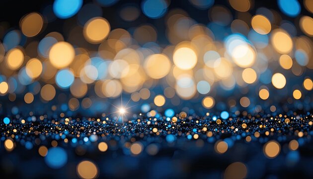 Stunning bokeh lights with golden and blue hues perfect for backgrounds, celebrations, and festive designs bringing a touch of magic and elegance