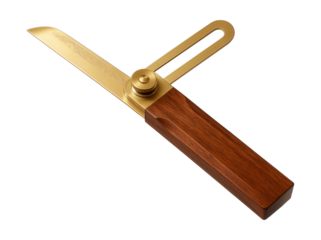 Wooden-handled sliding bevel with brass fittings for precise angle transfer in cabinetry.