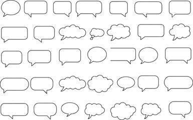 Obraz premium Speech bubble vector icon set. Chat box, message, dialogue, and comment collection. Communication conversation bubbles for comics. Simple outline talk and thinking illustration.