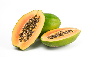 Fresh Green Papaya isolated on white background