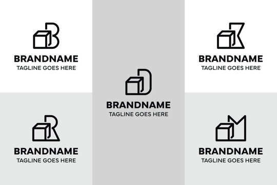 Letter B D K R M Box Logo Set, symbolizing structure, stability, and modern versatility