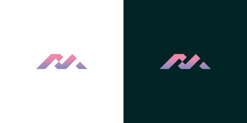 Creative MA letter monogram logo design with a modern gradient. Abstract geometric symbol for corporate branding and identity on light and dark backgrounds