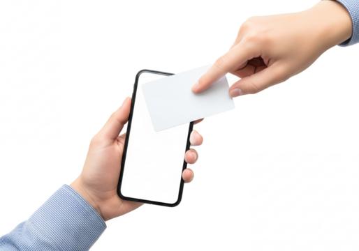 Close up of two hands applying a protective tempered glass screen protector to a smartphone isolated on transparent background - Powered by Adobe