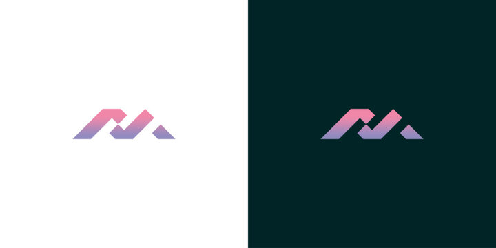 Creative MA letter monogram logo design with a modern gradient. Abstract geometric symbol for corporate branding and identity on light and dark backgrounds