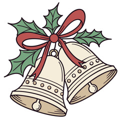 Christmas Holiday Bells with Bow and Holly Festive Icon Illustration