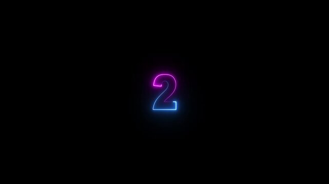 Abstract cyan and purple color neon 2 text animation on black background, Glowing neon text educational concept ,neon 2 number, Promote advertising concept motion animation.