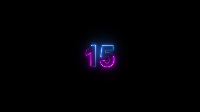Abstract cyan and purple color neon 15 text animation on black background, Glowing neon text educational concept ,neon 15 number, Promote advertising concept motion animation.
