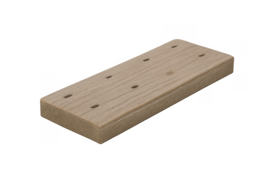 Wooden plank with drilled holes on a transparent background