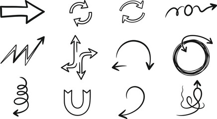 Obraz premium Hand drawn arrow collection in black and white doodle style