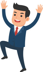 Happy Businessman Character Jumping with Excitement