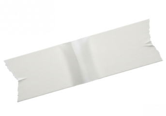 A single piece of torn white adhesive tape with slightly frayed edges isolated on transparent background