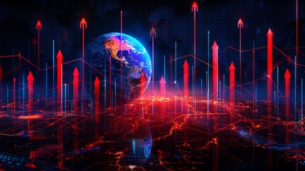 Visualizing global economic growth  upward arrows surrounding a glowing earth for 2026 celebrations