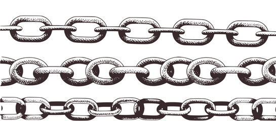 Black and white illustration of three linked chains