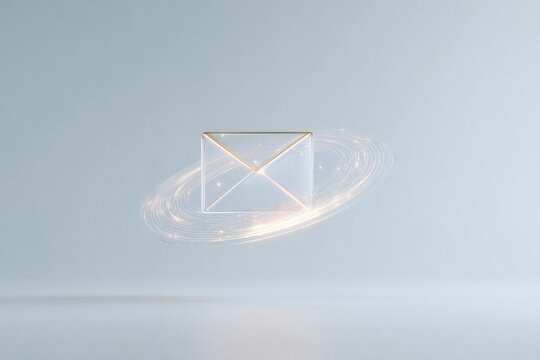 Floating envelope surrounded by glowing particles symbolizes sec