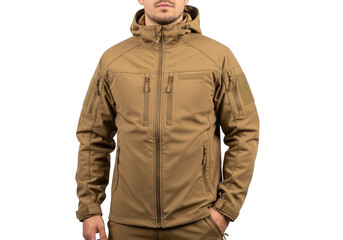Tan tactical jacket isolated on transparent background