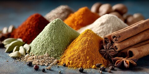 Aromatic culinary spices and herbs creating flavor profile