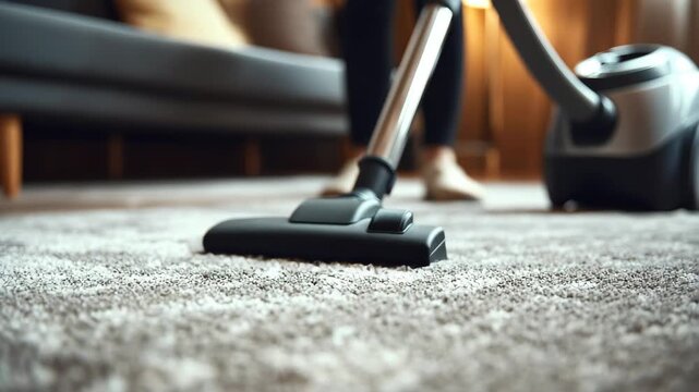 Vacuum cleaner head on a carpet in an office space highlighting cleaning activity during a workday