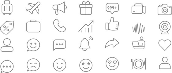 Fototapeta premium Minimalist Line Icon Set for Social Media Influencers Digital Content Travel Tools Collection