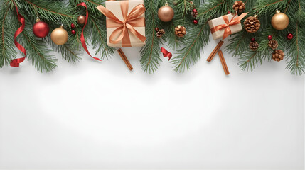 christmas tree with presents and decorations on white background