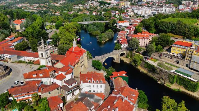 Amarante, Portugal from Above &ndash; Cinematic Drone View of Historic Bridge, Old Town and Riverside Landscape. Portugal Landmarks