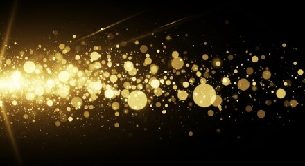 Abstract background with glowing golden particles and shimmering bokeh lights in motion