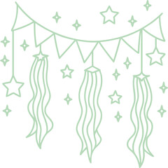 Light Green Bunting and Streamers with Stars garland