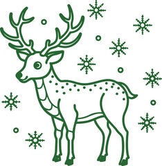 Green Line Art Deer with Snowflakes and Circles reindeer