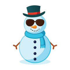 Cute snowman with broom on white background winter holiday illustration